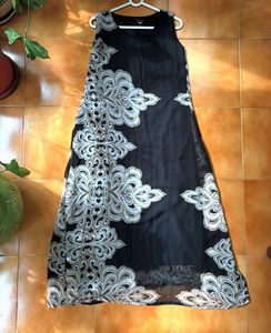 Elegant Black Sheer Dress with Ornate Print