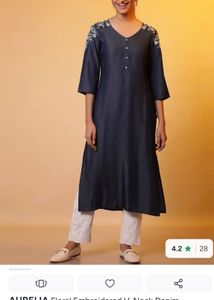 Embroidered Denim Kurta