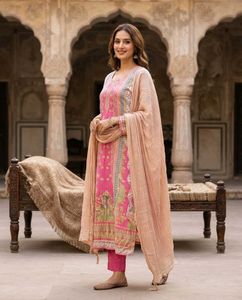 Vibrant Pink Ethnic Kurta Set with Dupatta