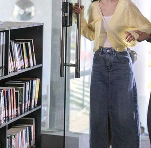 2000s Denim Slit Midi Skirt