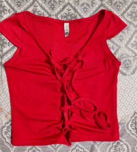 Chic Red Lace-Up Crop Top