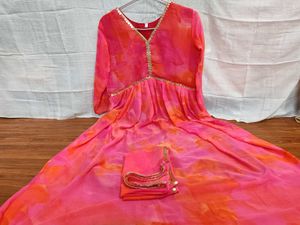 Pink Ethnic Gown With Dupatta
