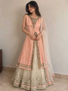 Peach & Cream Embellished Lehenga Choli Set