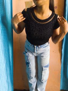 🤍❤️Black Beaded Detail T-shirt❤️🤍
