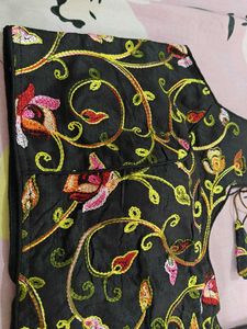 With sleeves Embroidered Black padded Blouse