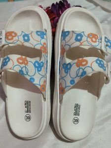 Cute Floral Print White Slides Sandals