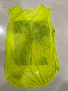 Neon yellow graphic print sleeveless high low top