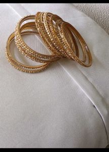 Elegant Pearl &amp; Gold Bangles Set