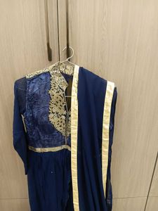 Elegant Navy Blue Kurta Set with silver Embroidery