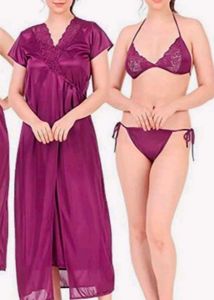 Piece Full Satin Nightgown and Shorts Set