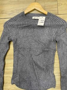 Grey Ribbed Long Sleeve Top