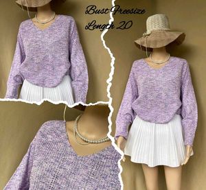 Cozy Lavender Knit V-Neck Sweater