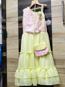 Girls' Sequined Party Dress with Matching Bag