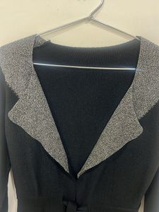 Chic Black Cardigan with Gray Accents
