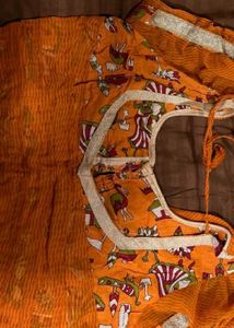 Orange Saree with Unique Print