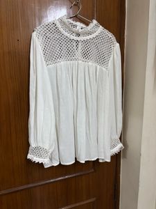 Boho White Crochet Neck Blouse
