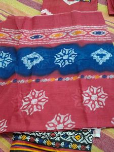 batik print red suit with cotton dupatta