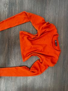 Bright Orange Cropped Long Sleeve Top