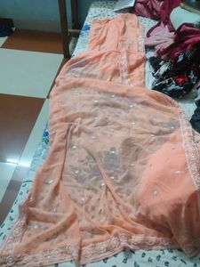 peach sharara set (white thread work)size XL