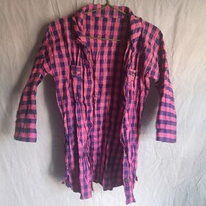 💕💜 Cute Pink &amp; Purple Plaid Checker Shirt Top