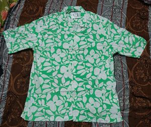 Green Floral Print Button-Up Shirt
