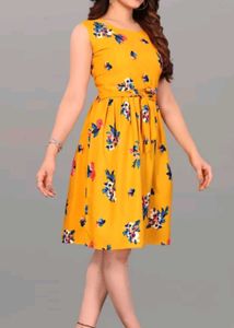 Yellow knee Length Dress Floral Print