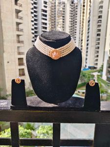 Elegant Pearl Choker Necklace Set