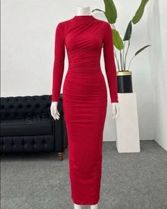 Elegant Red Ruched Maxi Dress