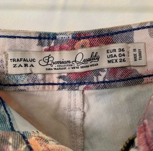 ZARA Floral Print Denim Shorts