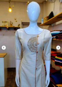 Elegant Beige Raw Silk Kurti with Bronzed Mandala