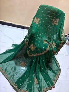 heavy bridal handwork Green  Saree