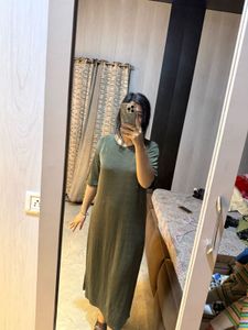 Olive Green Midi Dress🎀🦋