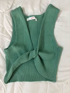 Green Ribbed Twist Front Sleeveless Top