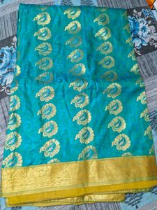 Stunning Teal Banarasi Silk Saree-only saree