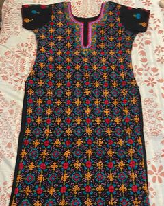 Phulkari Embroidered Black Kurta