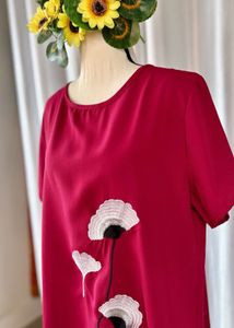 Red Embroidered Short Sleeve Dress