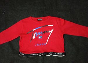 Red Cropped Long Sleeve Top