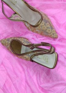 FLOWER EMBROIDED SLING BACK HEELS
