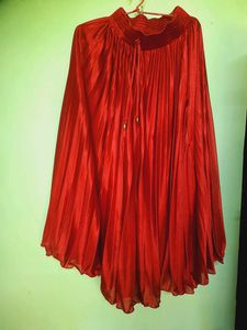 Red Glossy Pleated Skirt