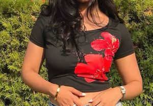 Cute Black Floral Print Crop Top