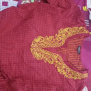 Red Embroidered Kurta