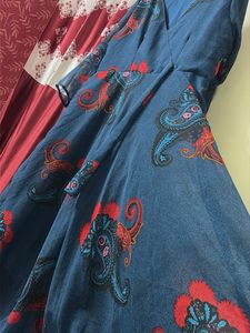 Teal blue Dress printed pattern