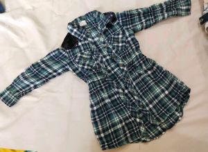 Green Plaid Button-Down Dress with Sequins