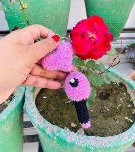 Handmade Crochet Heart &amp; Lightstick Keychain
