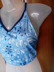 Blue Floral Bikini Top