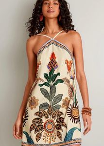 halter neck backless Boho Floral Print Mini Dress