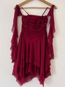 Burgundy Ruffled Mini Dress