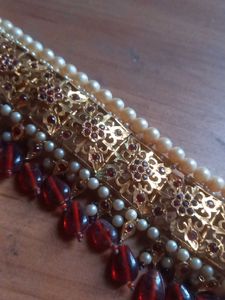 Elegant Red &amp; Gold Choker Necklace Jadavi Set