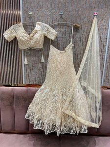 Elegant Cream Sequined Lehenga Choli Set