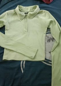 Light Green Ribbed Polo T-Shirt